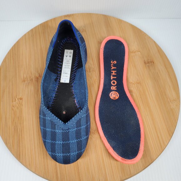 Rothy’s The Flat Rounded Toe Indigo Gingham Slip On Ballet Shoes Wmn SZ 6.5 - Picture 6 of 6